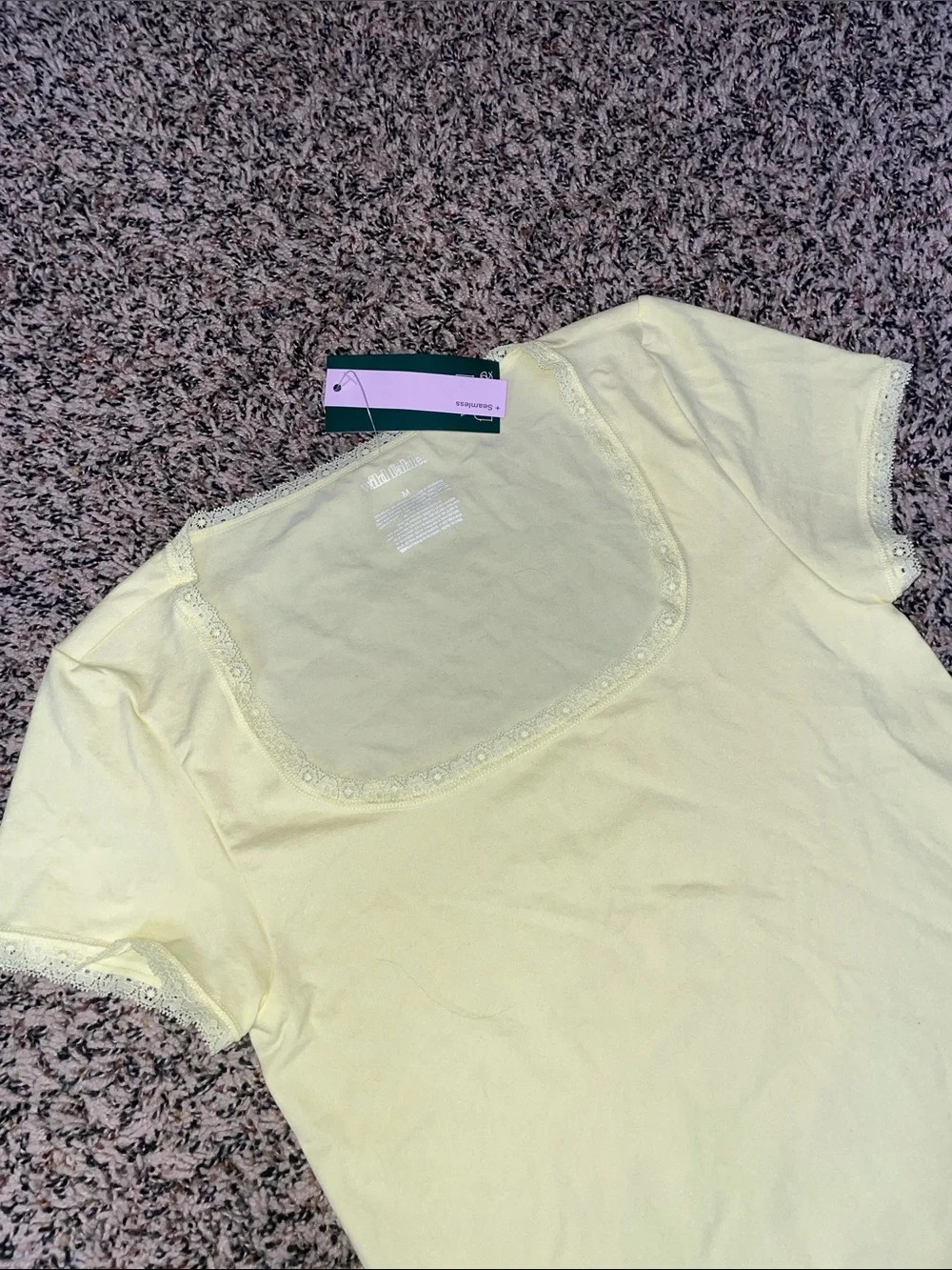wild fable Yellow Lace-Trim Square Neck Short Sleeve Top Size M NWT